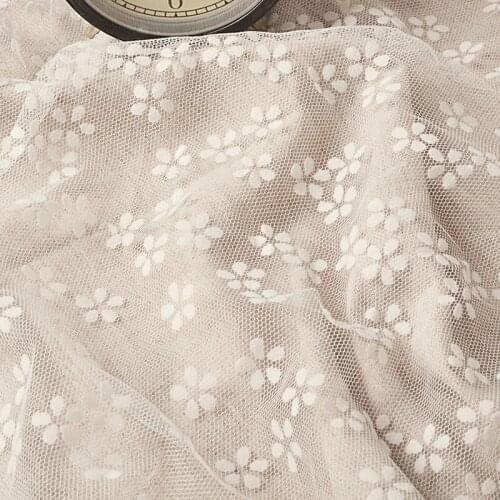 5yards Flower Flocked Embroidery French Tulle Lace Fabric For Sewing Wedding Dress Accessories High Quality White Mesh Fabrics