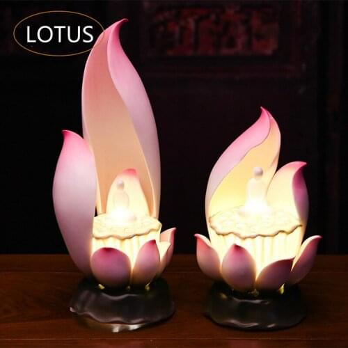 Lotus Lamp for Buddha Light Buddhism Supplies Ceramic Crafts LED Buddha Light Creative Irregular Lotus with Plug