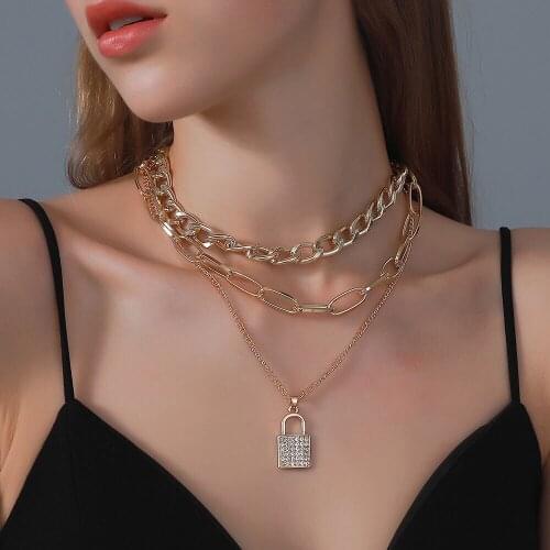 Punk multi layer thick necklace lock Chains Pendant goth Choker harajuku jewelry collar Jewelry for women kakegurui for girls