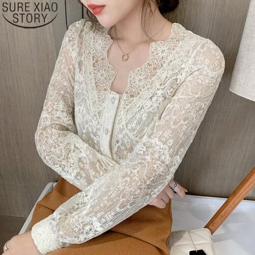 Fashion Vintage Sexy Mesh lace blouse women Tops Long Sleeve Shirts V Neck Embroidery Floral Casual Elegant Blouses Blusas 12286