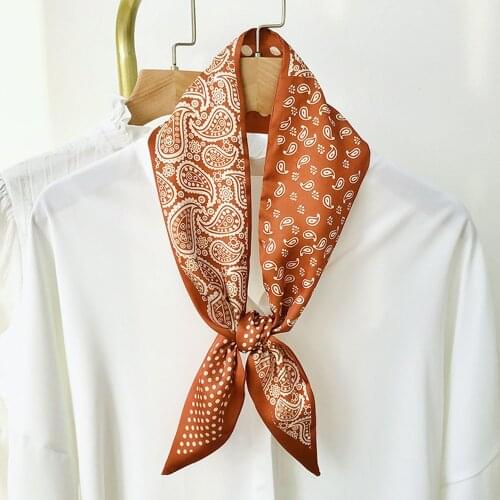 MoriBty Paisley Women Silk Scarf Skinny Hair Ribbon Headbands Foulard Femme Bandanas Neckerchief Sharp Corner Bufandas Mujer Tie