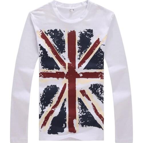 Free Shipping 2019 Autumn Mens Long Sleeved T-shirts Union Jack Print Bottoming Tees t shirts Top quality Plus Size M-5XL