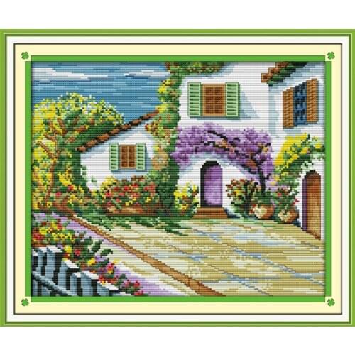 The beautiful courtyard cross stitch kit flower gardern 18ct 14ct count canvas stitching embroidery DIY handmade needlework plus
