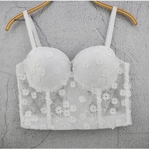 New Mesh Perspective Rhinestones Bustier Womens Bralette Cropped Top Vest Plus Size
