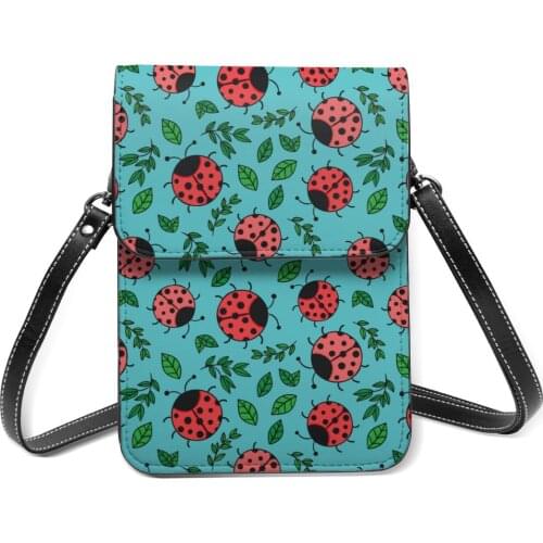 New 2021 Women Messenger Shoulder Straps Bag Ladybugs Leaves Card Holders Cell phone Pocket Handbag Ladies Phone Purse