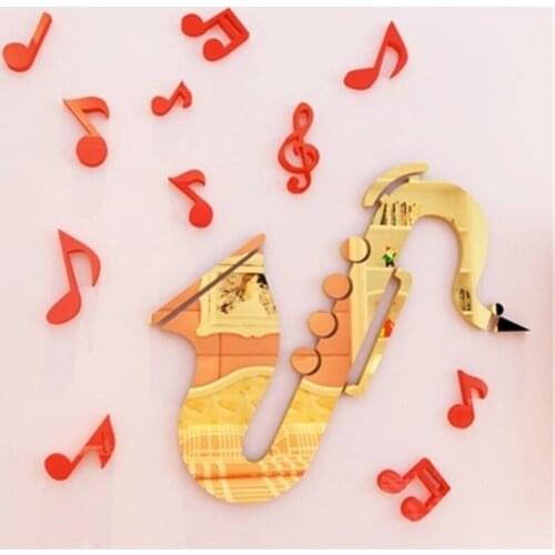 New Mirror Saxophone Music Classroom 3d Acrylic Solid Wall Stickers Cartoon Childrens Room Bedside Nursery Decoration Sticker