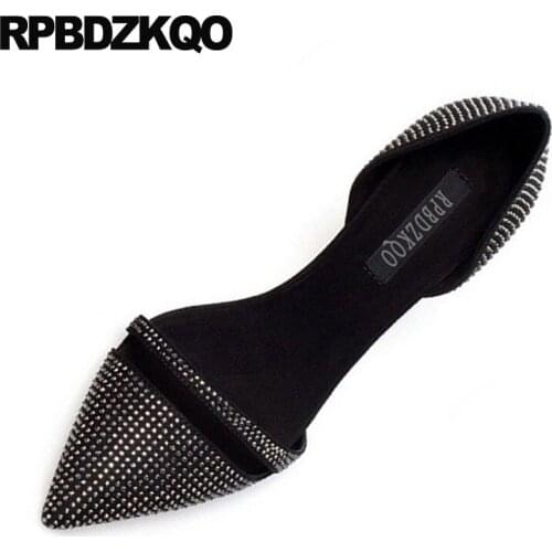 Pointed toe shoes silver high heels sandals 8cm diamond party pumps thin bling rhinestone ladies crystal suede size 33 black