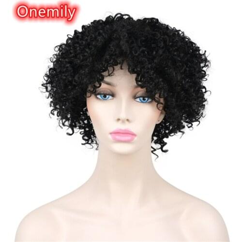 Onemily Short Afro Kinky Curly Fluffy Wavy Synthetic Hair Wigs for Women Girls Theme Party Evening Out Dating Fun 2 Colors