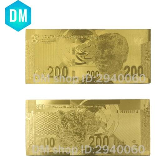 Creative Gift 10pc/lot 200 Rand paper money South Africa Animal leopard Banknote President Mandela Gold Foil plated Banknotes