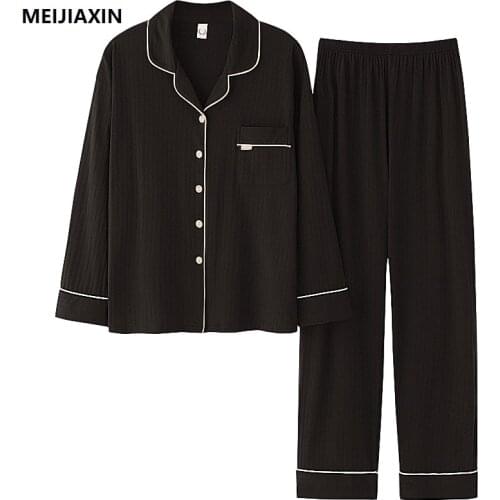 Autumn Men Pajamas Set Knitted Cotton Mens Sleepwear Long Sleeve Turn-down Collar Plus Size 3XL Male Homewear Suits