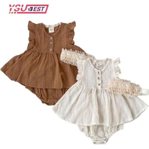 0-3Y Summer Baby Clothes Set Elegant Ruffled Shirt Baby Clothes Cotton Toddler Girl Outfit Baby Vest and PP Shorts 2 Pieces Set