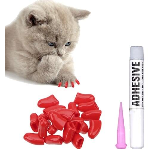 Pet Nail Caps 20Pcs/bag Cover + Glue And Applicator Silicone Anti-scratch Paw Nail Cover Random Color