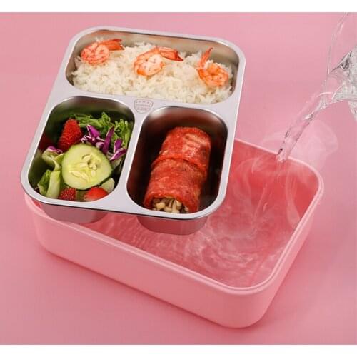 Food grade 304 stainless steel lunch box thermal insulation with cutlery student office portable two compartments type lunch box