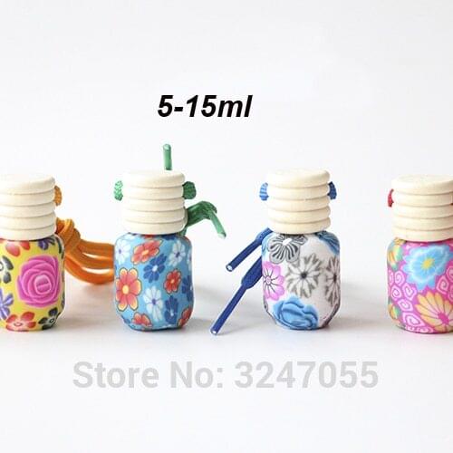 5ML-15ML 50pcs/lot Handmade Empty Polymer Clay Glass Perfume Package, High-end Charming Glass Scent Bottle, Car Hang Pendants