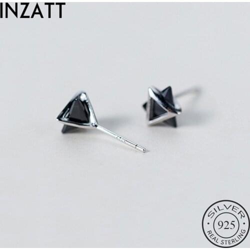 INZATT Real 925 Sterling Silver Zircon Triangle Stud Earrings For Fashion Woman Cute Fine Jewelry Geometric Accessories Gift