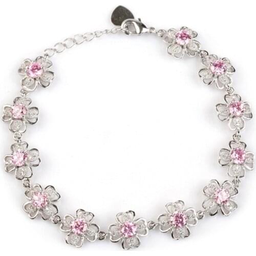 SHUNXUNZE Luxury Vintage Wedding Bracelets Jewelry & Accessories for women dropshipping Pink Cubic Zirconia Rhodium Plated R3271