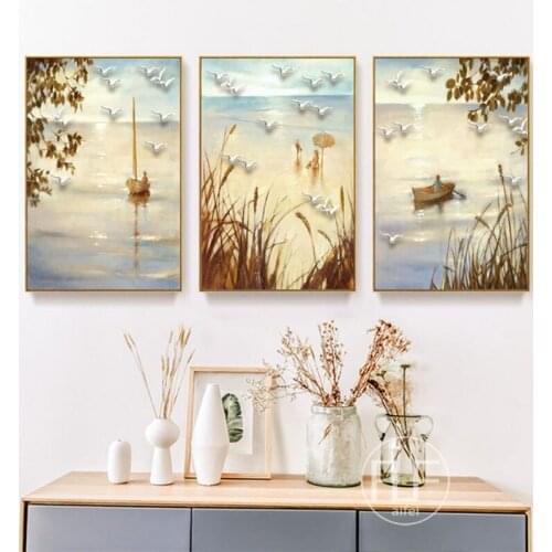 Nordic Seaside Sea Reed Haiyan Sunset Landscape Canvas Painting Home Decoration Wall Art Pictures Seascape Posters And Prints