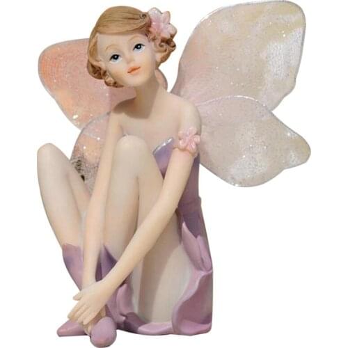 Fairy Figurines Statues Foldable Wings Purple Resin Angel Collectible Figurines Miniature Home Decor Wedding
