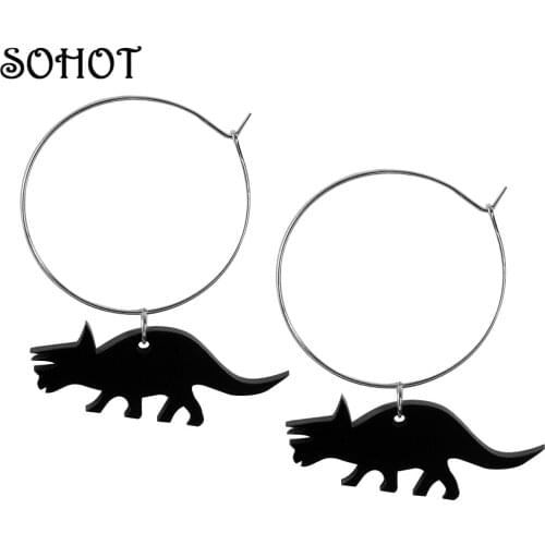 SOHOT Minimalist Style Punk Black Dinosaur Acrylic Drop Earrings Trendy Popular Women Animal Shape Jewelry For Ordinary Brincos