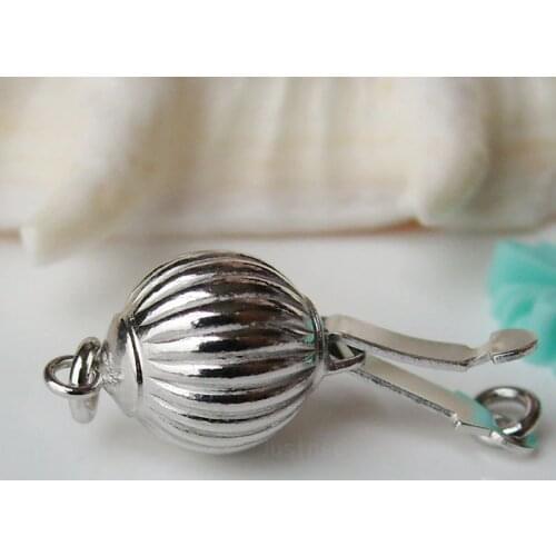 Solid 925 sterling silver clasp,round corrugated box tab buckle with safety loop clasp