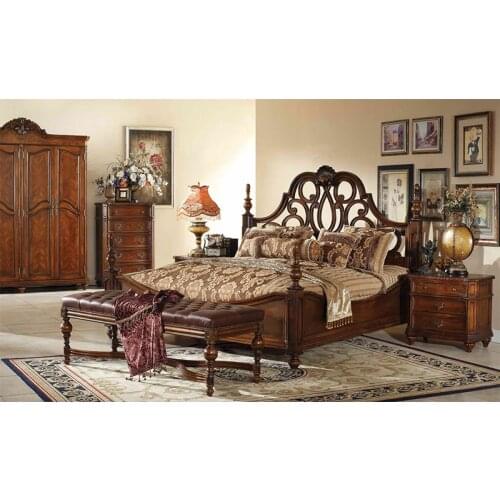 European style unique solid wood bedroom sets antique furniture sets Conjuntos de móveis de madeira maciça GH202