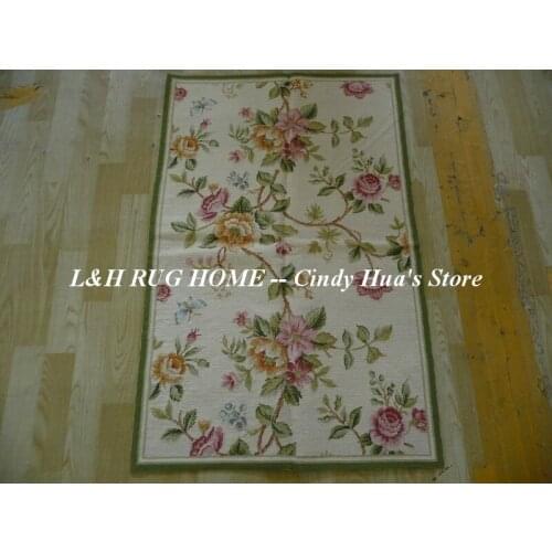 Free shipping 10K 2.5'x4' needlepoint woolen rugs with flowers design high quality handmade carpets