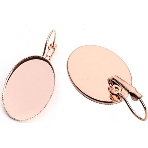 10pcs Copper French Lever Earring Hooks Cabochon Bezels Gold Silver Color Oval Back Earrings Blank Base for DIY Earrings Making