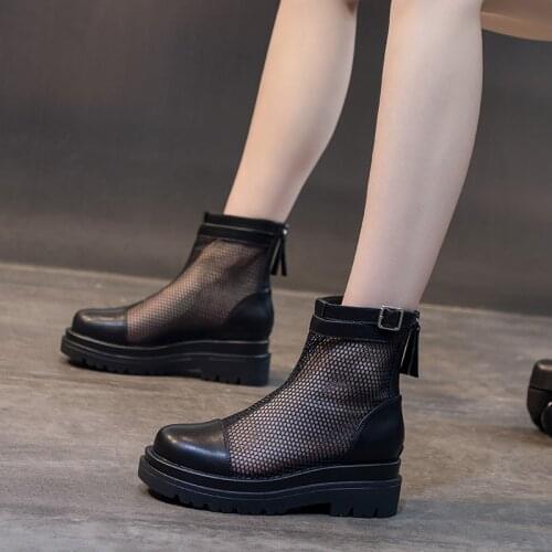 Womens Boots 2021 Summer New Mesh Sandals Thick-soled Fashion Comfortable All-match Soft Leather Short Boots Thin Martin Boots