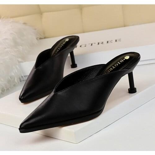 2020 Fashion Slip On Slides Women 6cm High Heels Yellow Low Heels Sandals Mules Slipper Platform Party Pointed ToeFetish Shoes