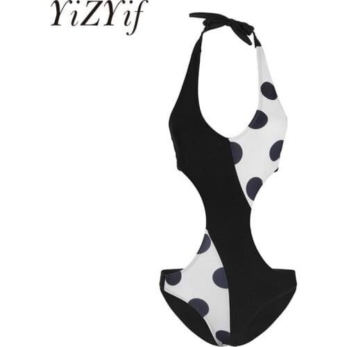 Women Sexy Bodysuit Swimwear Polka Dot Halter Neck Backless Bodysuit One-piece Swimsuit Push Up Bathing Suit Summer Beachwear