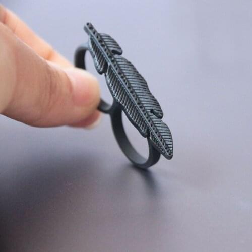 1Pc Exaggerated Matt Black Double Ring Big Hiphop Feather Ring Men Women Anillos Mujer Jewelry
