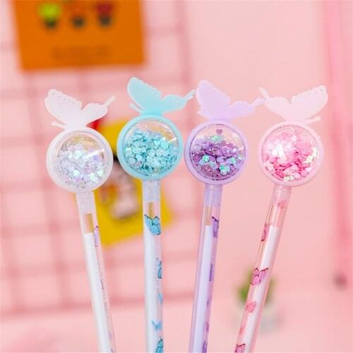 1PC Cute Butterfly Gel Pens Glitter Sequins Kawaii Stationery 0.5mm Black Ink Rollerball Pens Needle Pens Writing Supplies