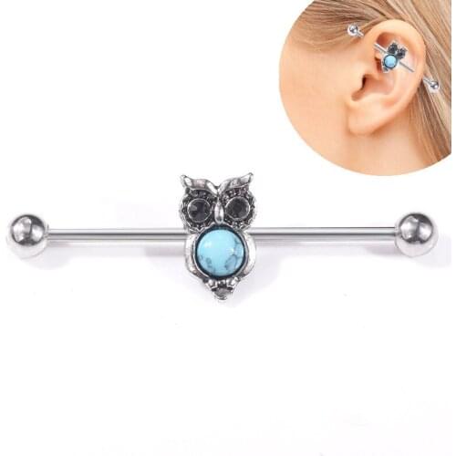 1PC Fashion Stainless Steel Industrial Cartilage Earrings 40cm Long Barbell Ear Plugs Punk Animal Owl Body Piercing Jewelry