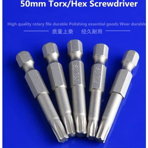 10pcs/set 50mm S2 Screwdriver Bit TORX Bit Tools Magnetic Screwdriver Without hole T5 T6 T7 T8 T9 T10 T15 T20 T25 T27 T30 T40