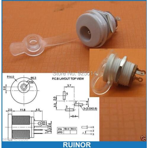 10PCS Waterproof White 5.5mm X 2.0mm DC socket mounting Power Chargers + Nut 022