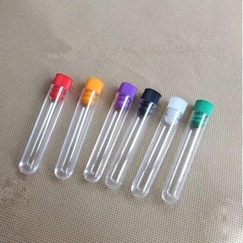 100pcs 12x75 mm Plastic Test Tube With Cap random Colors Of Cap High Quality Clear Like Glass