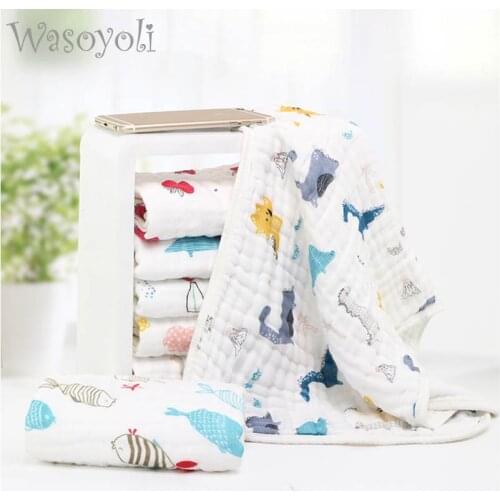 3 Pieces / Lot Wasoyoli Colorful Printed Burp Cloths 30*50CM With Hanging 100% Muslin Cotton 6 Layers Handkerchief Soft Towel