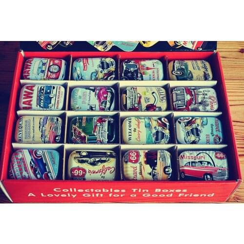 32pcs/box Vintage Car design Tin Box Metal Coin Saver Small Jewerly Case Pill case 16 designs Chocolate Gift Box