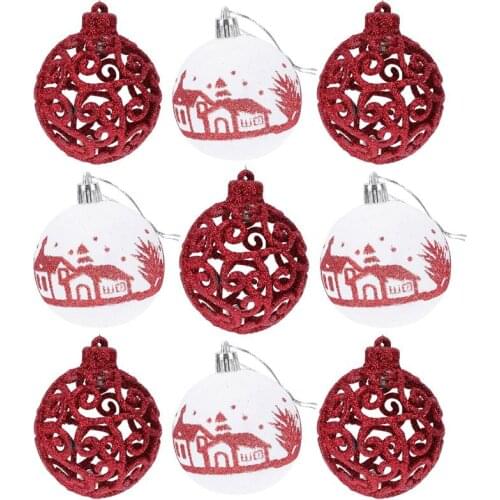 9pcs Christmas Balls Xmas Tree Hanging Pendants Shiny Christmas Tree Ball Drop Ornament Home DIY Decor Accessories