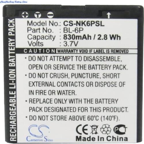 Cameron Sino 830mAh Battery BL-6P, BP-6P for Nokia 6500, 6500C, 7900, 7900P, for Mobiado 105 Damascus, for Seecode S40