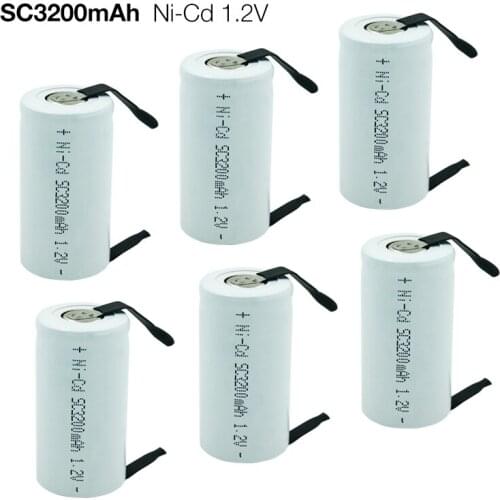 With welding tabs SC 1.2V 3200mAh Ni-CD Rechargeable SC Battery Cell for Flashlight Power Bank Power Tools Torch Battery Core