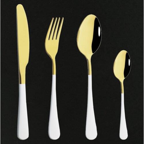 White Gold 4Pcs Cutlery Set Kitchen Dinnerware Silverware Stainless Steel Knife Fork Spoon Set Tea Spoon Tableware Dropshipping