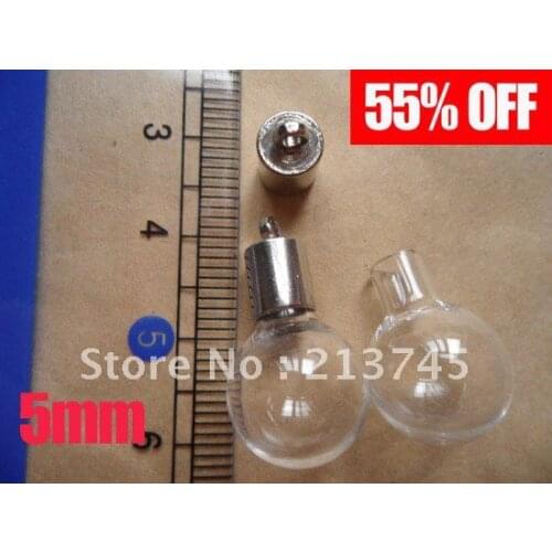 Freeshipping!! 5mm Globle Round glass bottle pendant Vial Pendant (cap need glue)