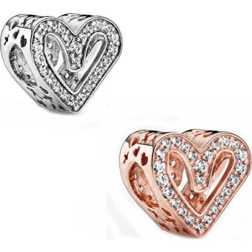 Free Shipping Authentic 925 Sterling Silver Sparkling Freehand Heart Charm Fit Original Pandora Bracelet For Women DIY Jewelry