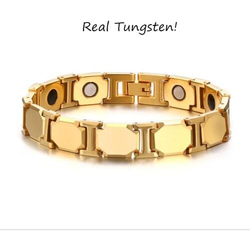 11MM Gold Tungsten Carbide Bracelet High Polish Health Magnetic Link Bangle