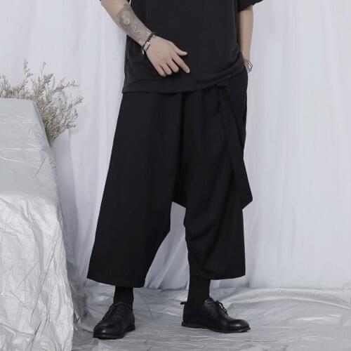 Original new casual pants mens nine-point pants Yamamoto wind dark wide-leg pants trendy handsome loose strap pants