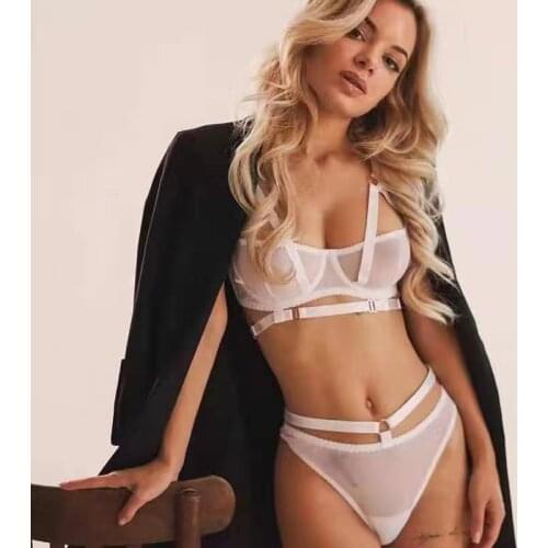 Wriufred Sexy ultra-thin see-through lace underwear female bandage temptation lingerie belt steel support ladies bra set