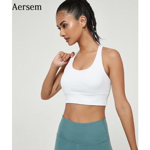 Aersem Women Sports Bras Cross Bandage Fitness Yoga Crop Top Tight Barbell Gym Workout Bra Running Yoga Bras Girls Black White