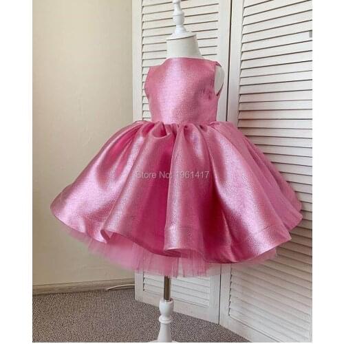 2020 Little Flower Girls Dresses for Girls Big bow back Satin Applique Pageant Gowns Bow Baby Toddler Communion Dresses AG0121