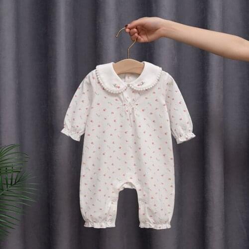 Jumpsuit Ruffle Long Sleeve Baby Romper Floral Organic Cotton Onesie Girl Baby Romper Newborn RopaBaby Body Suit BW50PF